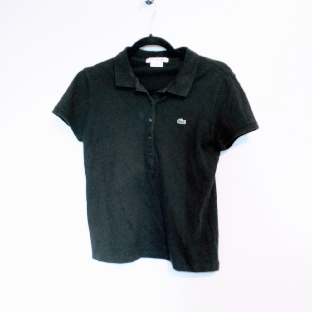 Lacoste black half button collar with alligator embroidery size 38, size small
